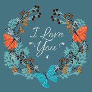 Romantic vector card with butterflies and flowers