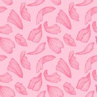 Hand drawn vector seamless pattern - rose petals Pink background