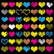 Hand drawn vector heart set