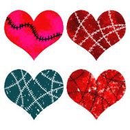 Set of watercolor and color pencils crayons rainbow hearts design