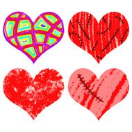 Set of watercolor and color pencils crayons rainbow hearts design N2