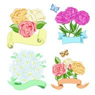 Hand drawn floral compositions with ribbons