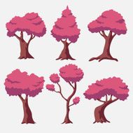 Cartoon Vector Pink Red Tree Collection N2