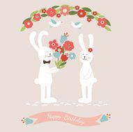 Vector card - Cute rabbits