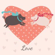 Romantic vector card with two cute pigs