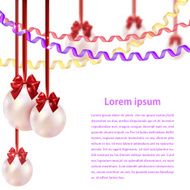 Festive background decorated with pink pearls red bows