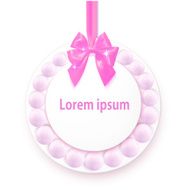 Greeting card with pearls and pearl purple satin bow isolated