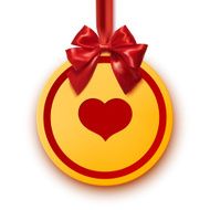 Bright colored badge on Valentine&#039;s Day with hearts and bow