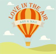 Wedding invitation card with flying hot air balloon