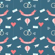 wedding seamless romantic decorative pattern background with cartoon elements isolated