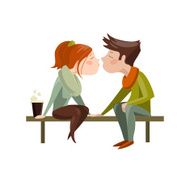 Young couple kissing on bench N2