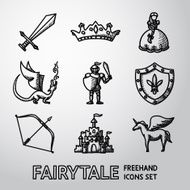Set of hand drawn fairytale game icons Vector