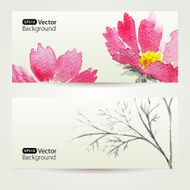 Two floral watercolor banners with bouquet of pink flowers N2