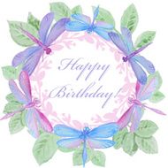 Watercolor vector frame with dragonflies and leaves N2