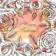 Vintage elegant greeting card with graphic flowers (roses) N3