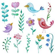 Beautiful hand drawn decorative floral elements and birds for de N2