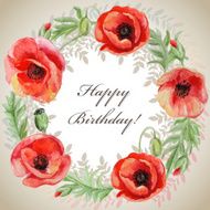 Vector frame with red watercolor poppy flowers N2