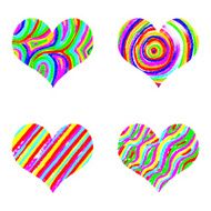 Set of watercolor and color pencils or crayons rainbow hearts N4