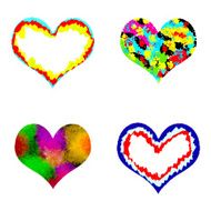 Set of watercolor and color pencils or crayons rainbow hearts N5