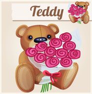 Teddy bear with the large bouquet of roses Cartoon vector N2