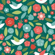 Seamless vector pattern made of leaves flowers and birds N2