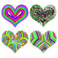 Set of watercolor and color pencils or crayons rainbow hearts N7