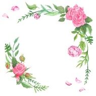 Vintage Watercolor Rose Corners