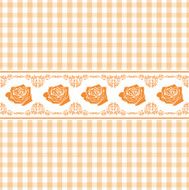 Seamless light orange checkered background with stylized roses N2