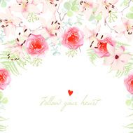 Wedding lilies and rose flowers vector card