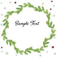 Watercolor green leaves wreath on colorful dots background