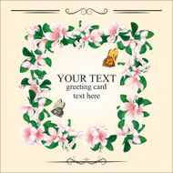 Romantic greeting card with frame of cherry blossoms and butterflies N2