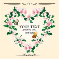 Romantic greeting card with frame of cherry blossoms and butterflies N3