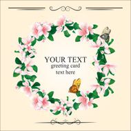 Romantic greeting card with frame of cherry blossoms and butterflies N4