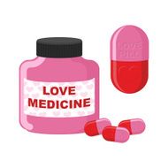 Love medicine Bottle with pills of love Vector illustration