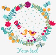 Sweet vector card made of chicks and flowers