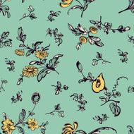 Seamless vintage floral pattern green background N2