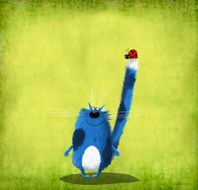 Blue Cat with Ladybug on Tail