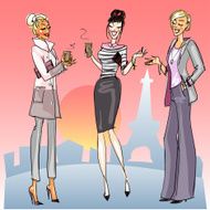 Young women with coffee chatting on a street N2