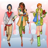 Happy girls walking down the street N2