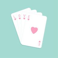 Poker playing card stack with heart sign Love background Flat