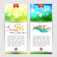 Shining summer typographical banners with blurred bokeh lights and place