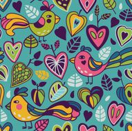 Seamless pattern in vector made of birds and leaves N2