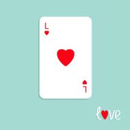 Big poker playing card with red heart sign Love background