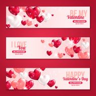 Valentines Day Horizontal Banners Set with Hearts for Holiday Design