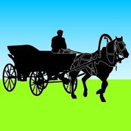 Silhouette horse and carriage with coachman