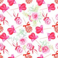 Pink candy with flowers seamless vector print