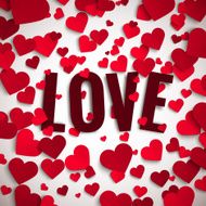 Valentine's day vector illustration love text with red hearts