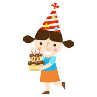 young girl with birthday cake vector