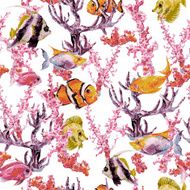 Summer Vintage Watercolor Sea Life Seamless Pattern