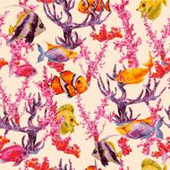 Summer Vintage Watercolor Sea Life Seamless Pattern N2